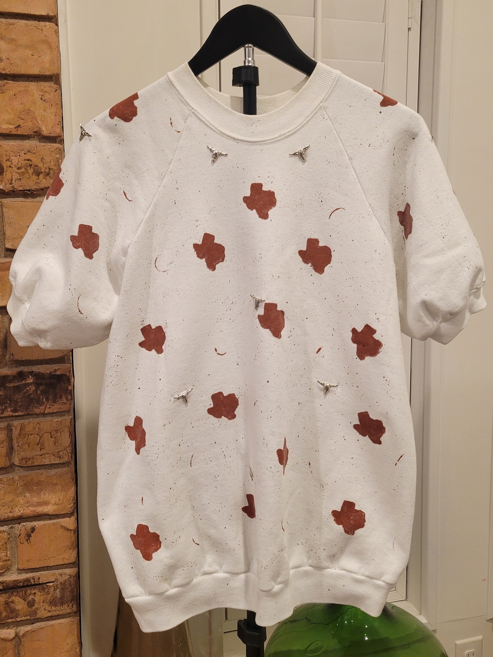 Vintage Sunbelt White Short-Sleeve Sweatshirt with Rust Brown TX  Print